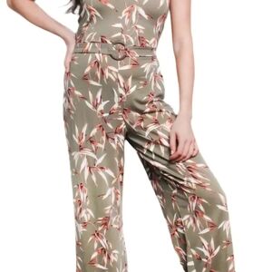 Derek Heart Olive and Red Leaf Print Jumpsuit